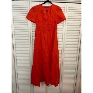 100% Organic Cotton Poplin Tiered Maxi Dress is Orange
